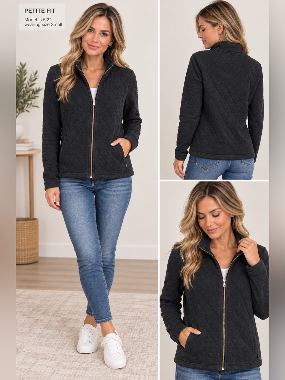 Liz Claiborne Quilted Zip-Front Jacket - Black